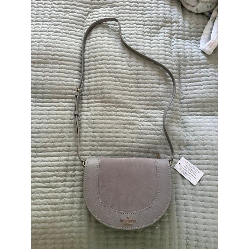 NWOT Kate Spade grey suede crossbody with braided stitching